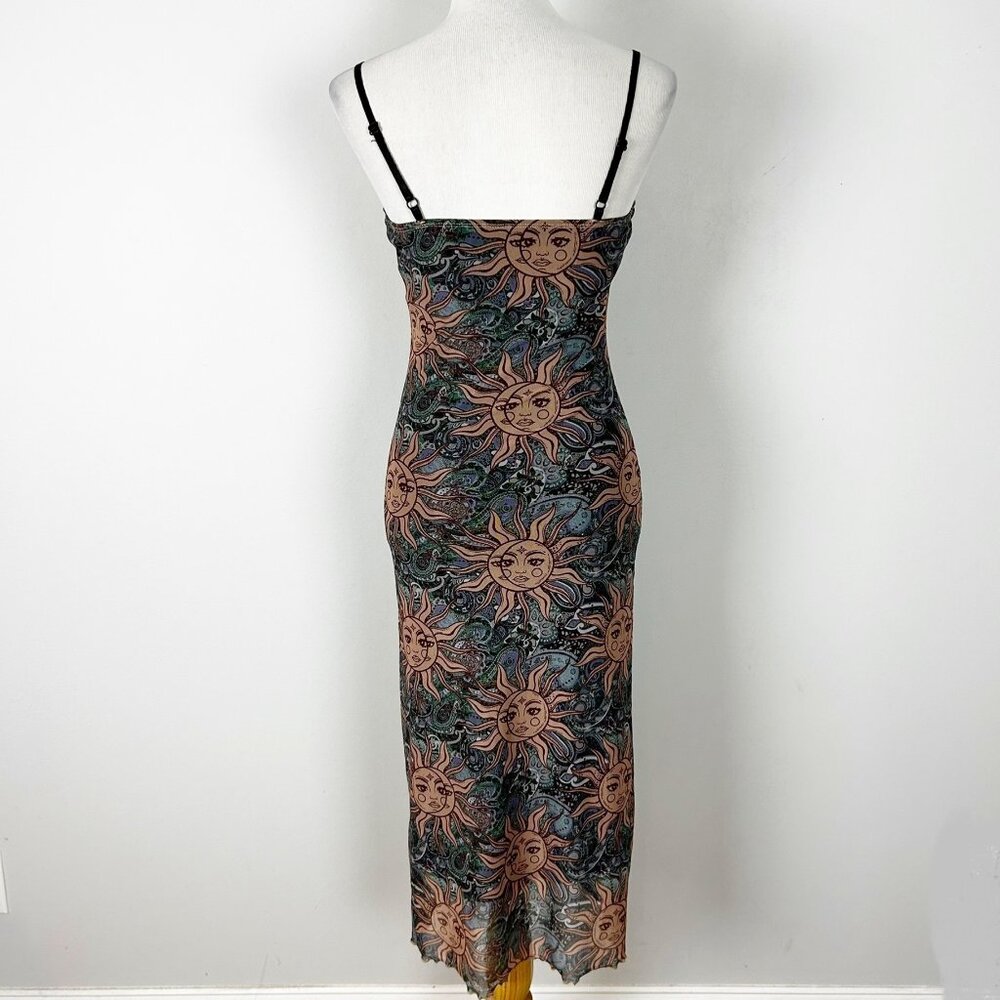 Women's Y2K Aesthetic Boho Maxi Dress Sun Pattern Festival Summer Size Small - Picture 3 of 4
